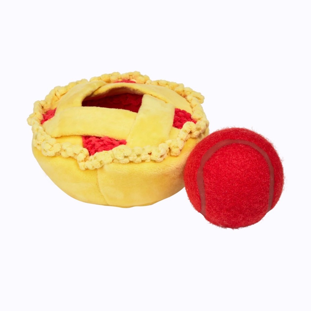 NWT Bark Box Hairy Cherry Pie Thanksgiving Potlick Tennis Ball Dog Toy Sz Large